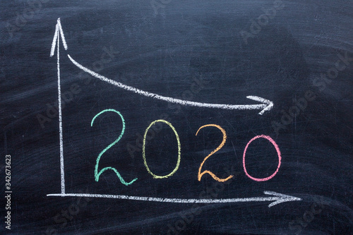 graph of the economy's decline in 2020. Drawing on a chalk Board