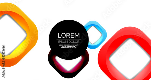 Square geometric vector abstract background, dynamic modern minimal template. Multicolored square shapes with round corners overlapping each other