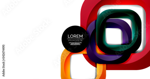 Square geometric vector abstract background, dynamic modern minimal template. Multicolored square shapes with round corners overlapping each other