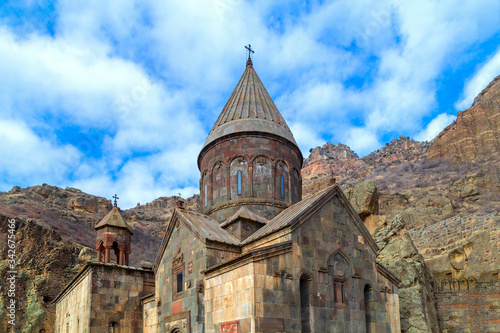 The monastery Geghard  located in the mountains of Armenia