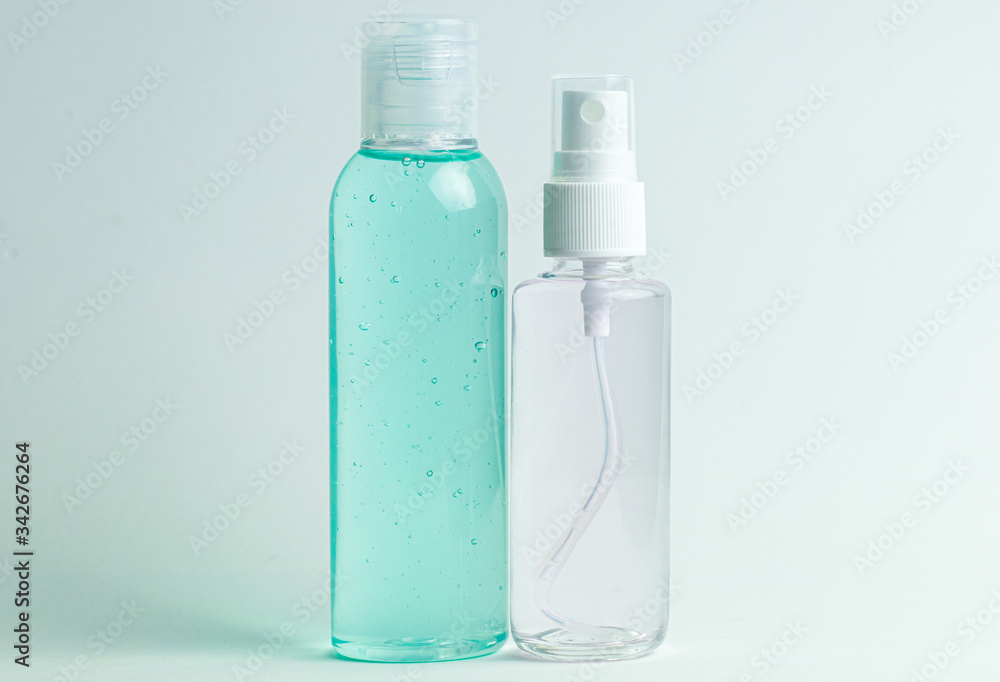 Plastic Bottle of Transparent Alcohol Sanitizer Hand Gel for Antibacterial to protect your health from virus corona, Covid-19, and bacteria on a white background within studio light Plastic Bottle of Transparent Alcohol Sanitizer Hand Gel for Antibacterial to protect your health from virus corona, Covid-19, and bacteria on a white background within studio light