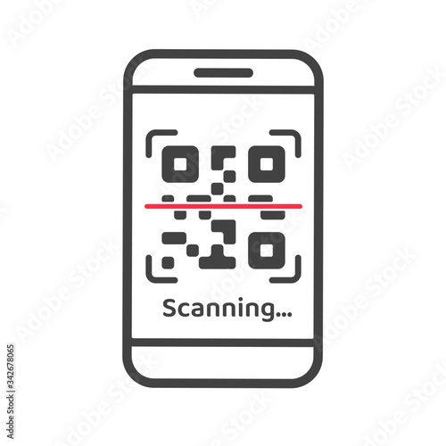 QR Code Icon. Mobile phone icon scanned QR Code to go to the website link.