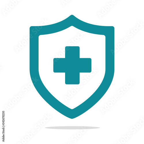 Shield with a plus sign. Medical concepts Protection from germs and corona virus