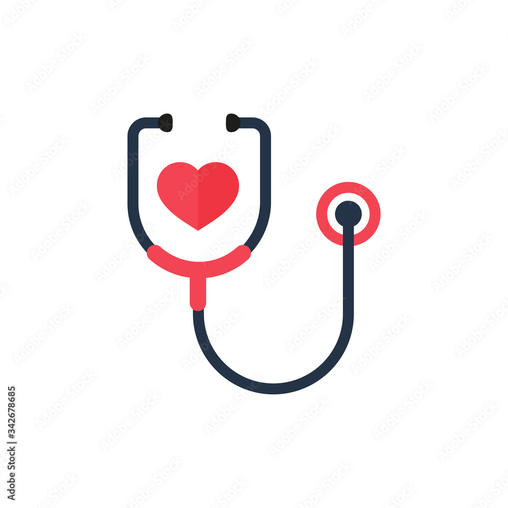 Stethoscope icon, a doctor tool for treating patients, a red heart shaped to save the patient's life. Stethoscope icon, a doctor tool for treating patients, a red heart shaped to save the patient's life.