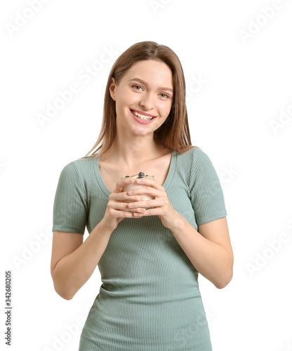 Young woman with tasty yogu...