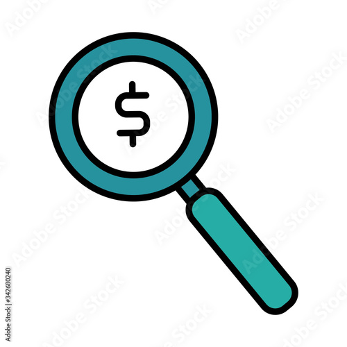 magnifying glass with dollar symbol line and fill style