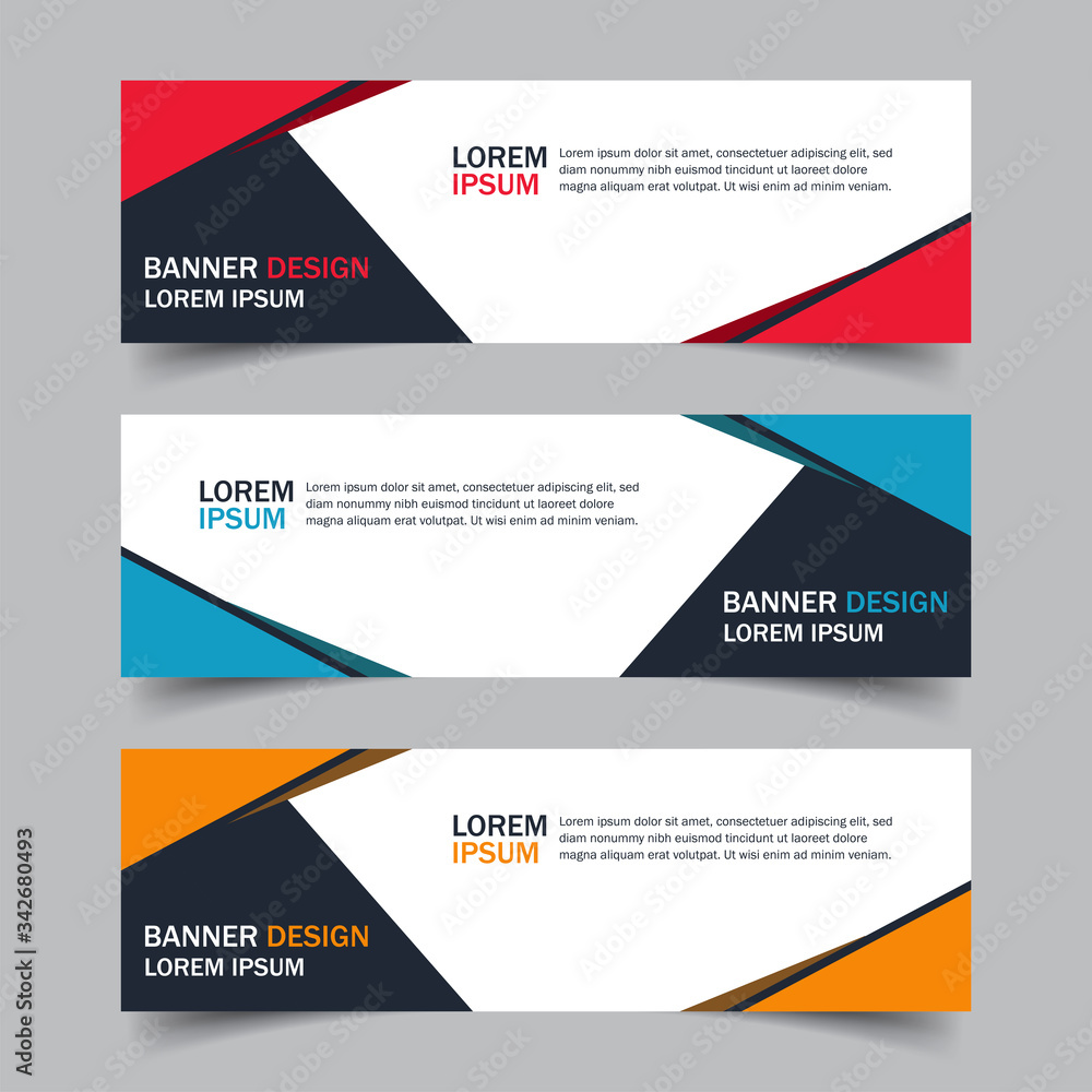 Corporate business banner template in blue, red and yellow color. Set of horizontal advertising business banner layout template flat design. Modern abstract cover header background for website design.