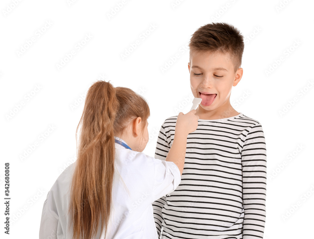 Cute little doctor with patient on white background Cute little doctor with patient on white background