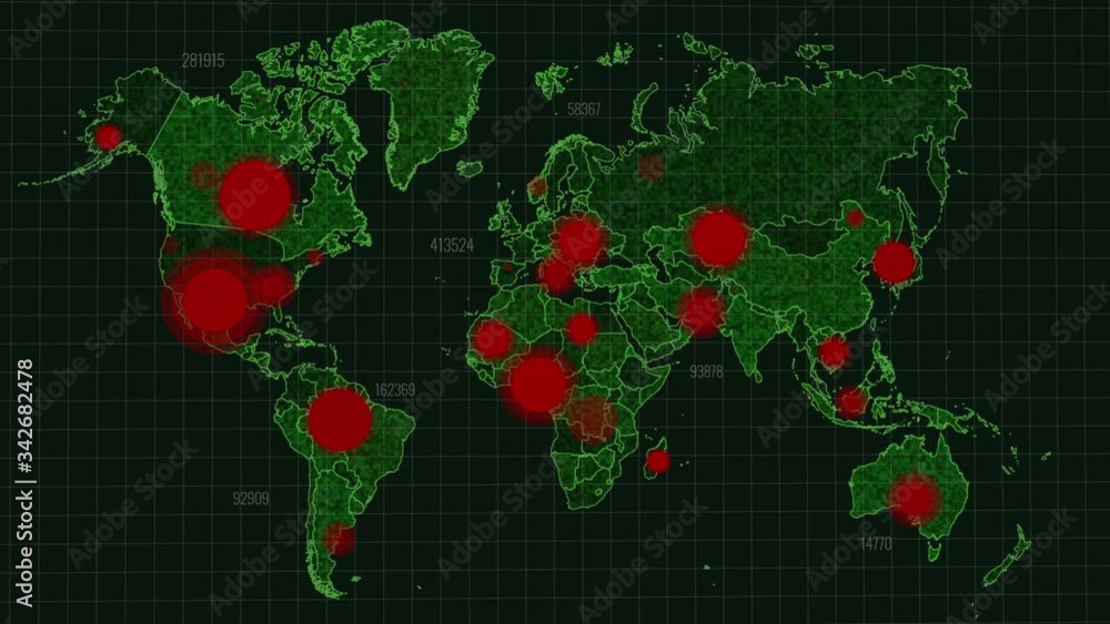 Motion graphics world map of a Corona virus COVID19 pandemic outbreak
