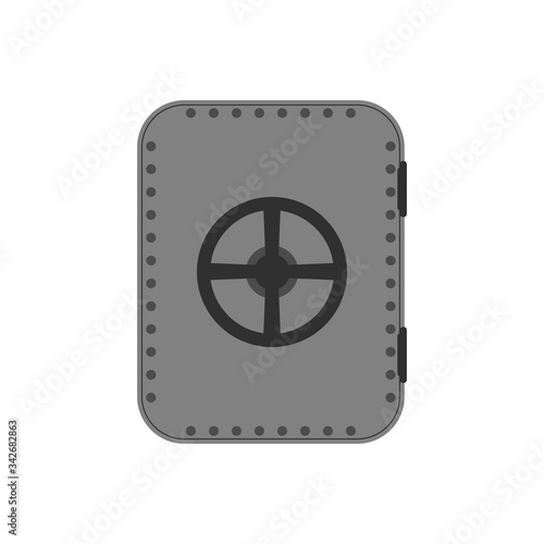Metal door of submarine or spacecraft bunker on white background.