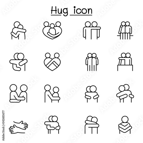 Lover, hug, friendship, relationship icon set in thin line style