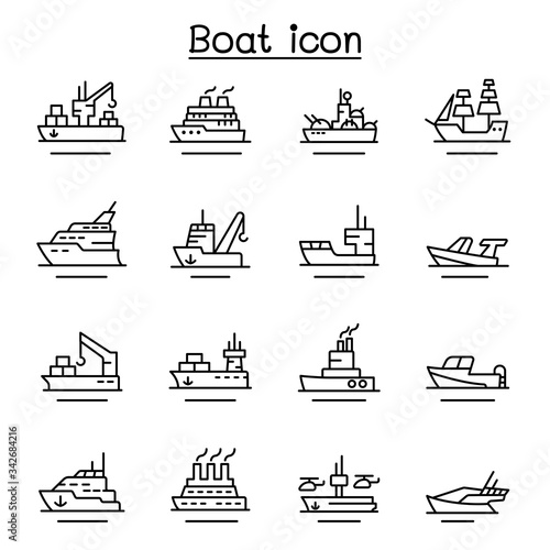 Fotografia Boat, Ship icon set in thin line style