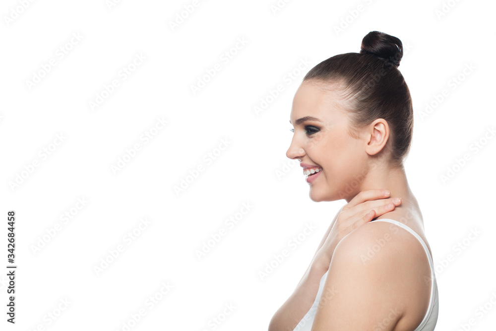 Pretty young woman with clean skin isolated on white, portrait Pretty young woman with clean skin isolated on white, portrait