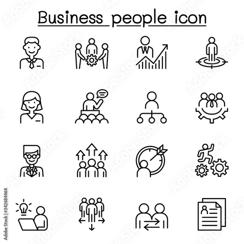 Business people icon set in thin line style