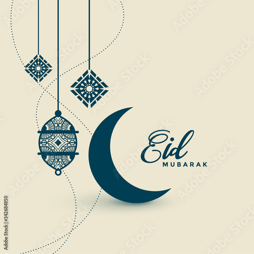 eid mubarak festival greeting with lanterns and moon