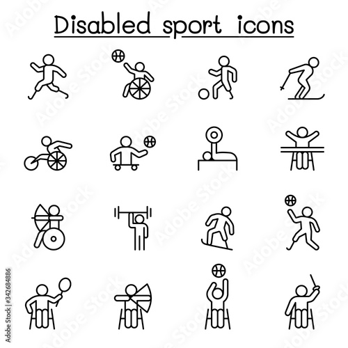 Disabled sport icons set in thin line style