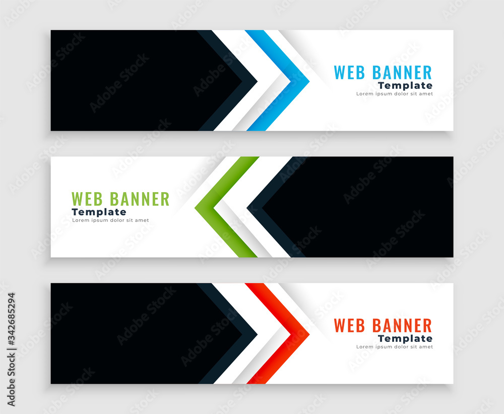 modern web banners or headers in arrow shape style