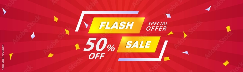 Flash sale banner.sale banner template design background. vector illustration banner design concept with lightning element.
