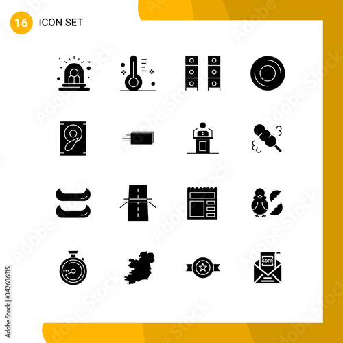 Stock Vector Icon Pack of 16 Line Signs and Symbols for hardware, disc, draw, devices, wardrobe photo