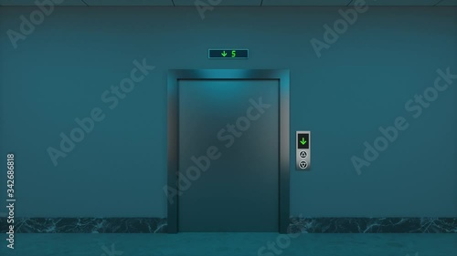 The elevator in the corridor at night, 3d rendering. photo