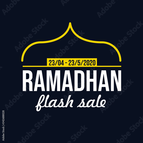 Islamic pattern of flash sale promotional template with mosque line art silhouette and simple typography