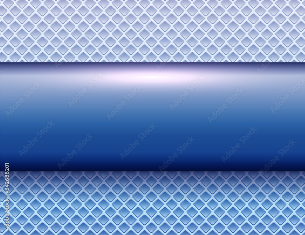 Metallic background blue, 3d bannner over perforated texture Metallic background blue, 3d bannner over perforated texture