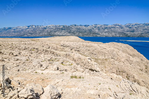 Adriatic rocky coast of island, Mediterranean Sea Bay, Croatia, landscape