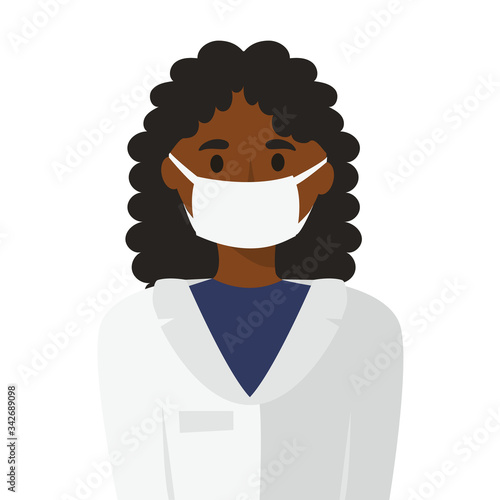 illustration of a African young woman doctor, nurse in a medical mask on her face. protection against diseases, viruses, infections. healthy lifestyle. for design, articles, blog, posters.