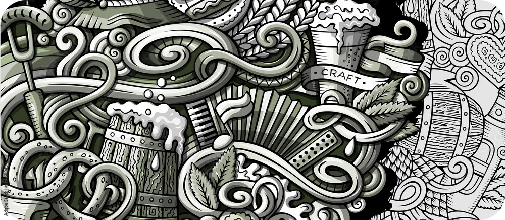 Beer Fest hand drawn doodle banner. Cartoon detailed flyer. Beer Fest hand drawn doodle banner. Cartoon detailed flyer.