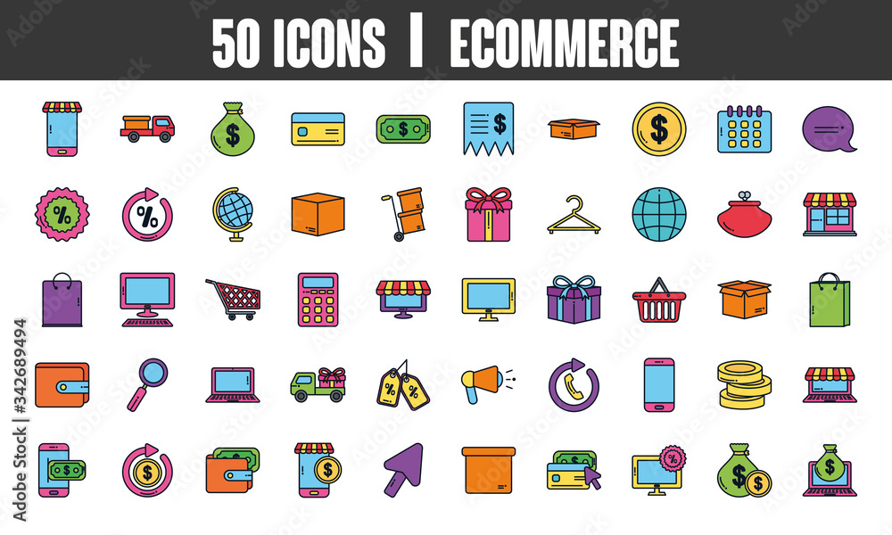 ecommerce icon set, color line style ecommerce icon set, color line style