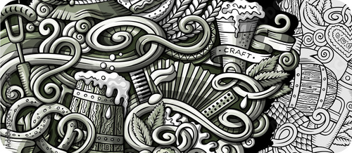 Beer Fest hand drawn doodle banner. Cartoon detailed flyer.