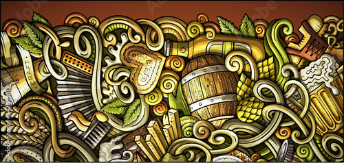 Beer Fest hand drawn doodle banner. Cartoon detailed flyer.