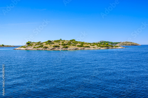 Mediterranean landscape with sea and islands. Croatia, vacation travel concept.