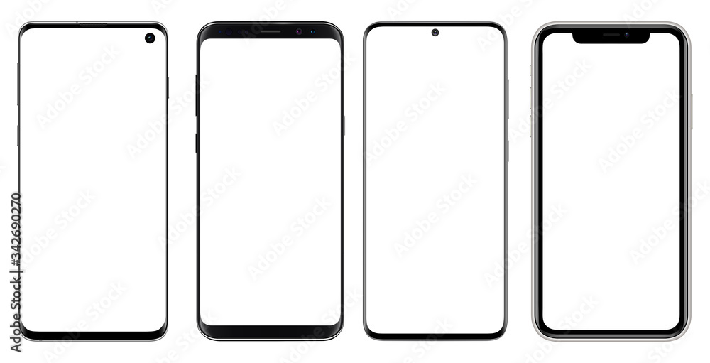 Smartphones, mobile phones isolated with blank screen Smartphones, mobile phones isolated with blank screen
