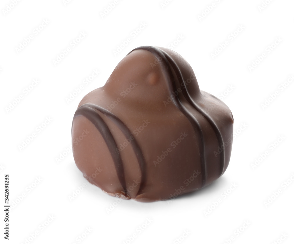 Delicious milk chocolate candy with nut isolated on white Delicious milk chocolate candy with nut isolated on white