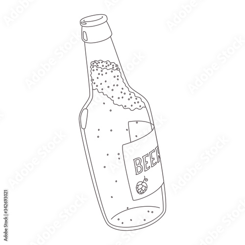 Vector illustration of beer bottle. Expanded stroke. Isolated on white background.