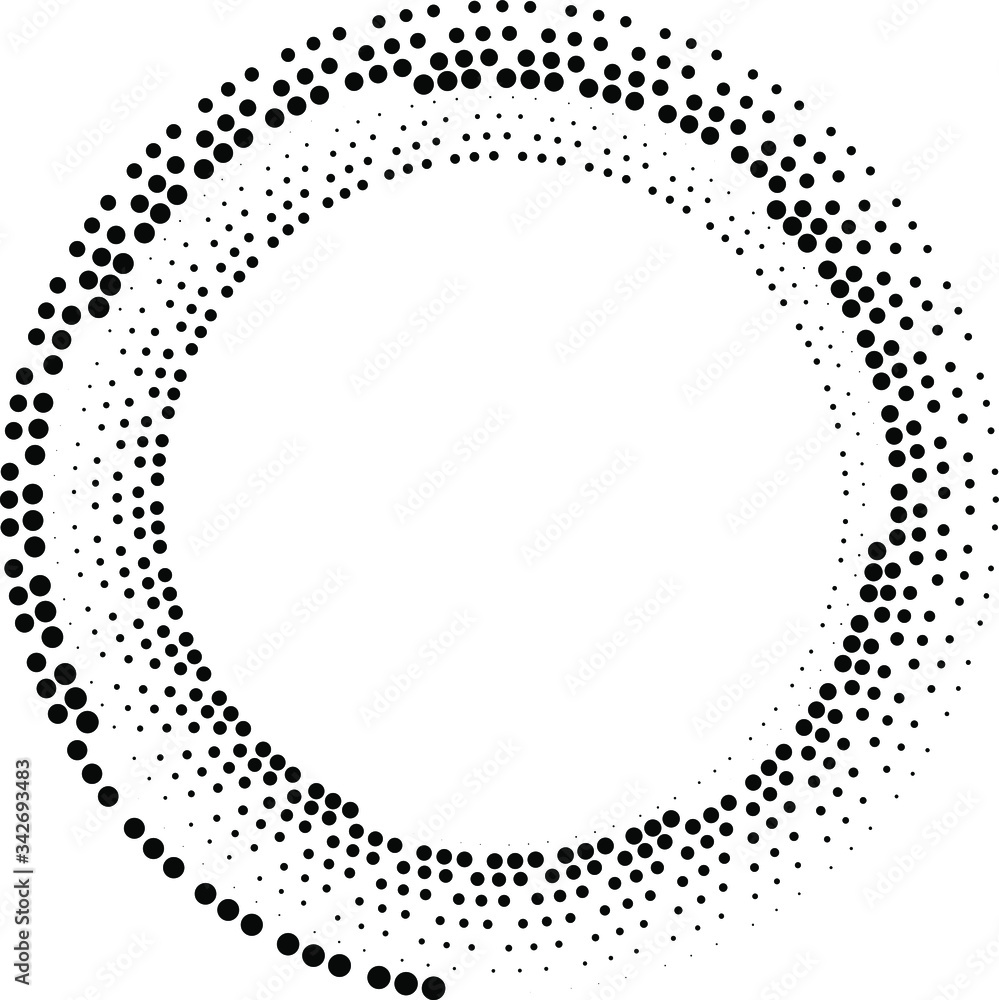 Abstract black halftone dots shape in circle form. Geometric art. Trendy design element for logo, tattoo, sign, symbol, web pages, prints, posters, template, pattern and abstract background Abstract black halftone dots shape in circle form. Geometric art. Trendy design element for logo, tattoo, sign, symbol, web pages, prints, posters, template, pattern and abstract background