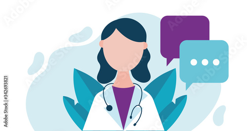 female doctor with speech bubble