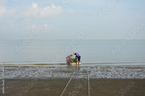 man on the beach preparing for sailing