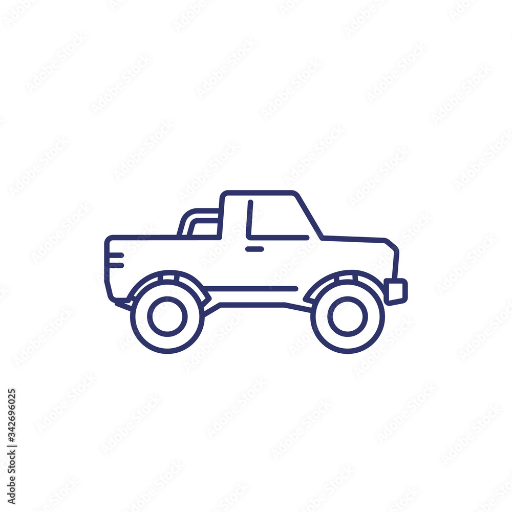 pickup truck icon on white, line