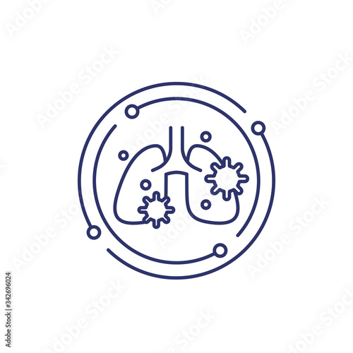 pneumonia line icon with virus and lungs