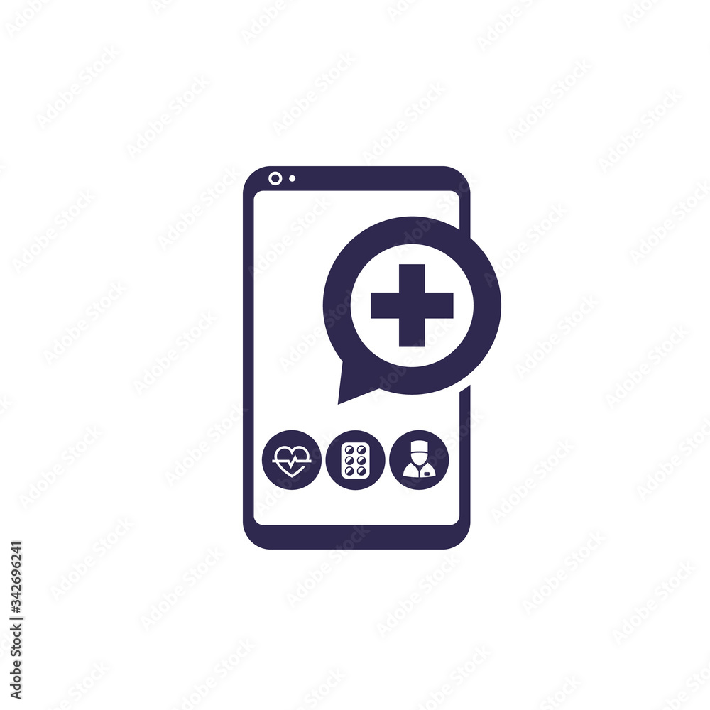 Telemedicine, online medical consultation app icon on white Telemedicine, online medical consultation app icon on white
