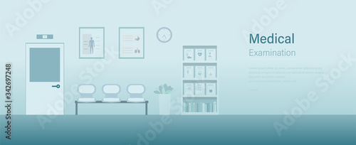 Medical banner with examination room and waiting area vector illustration