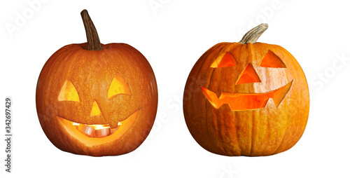 Halloween pumpkin head jack lanterns on white background