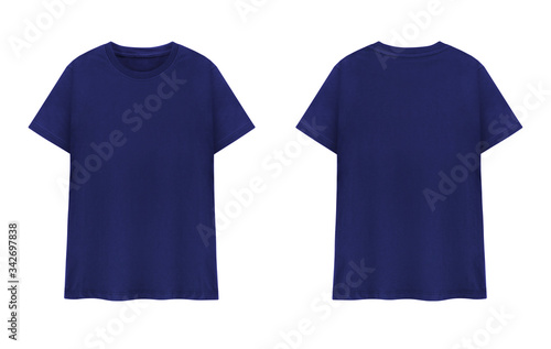 Navy Blue T-shirt front and back on white background.