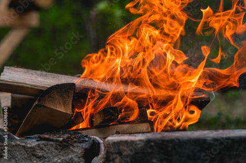 burning wood in a barbecue fire