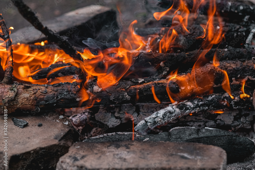 fire burning in a fireplace