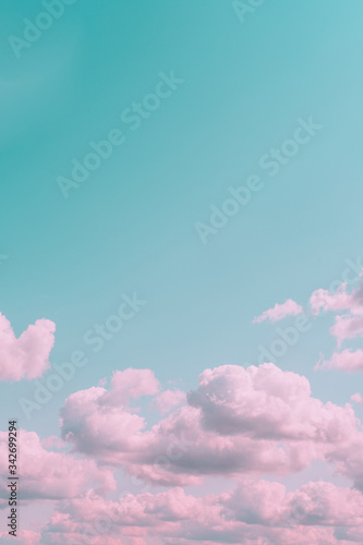 Canvas Print Aesthetic beautiful turquoise sky with pink clouds and empty space