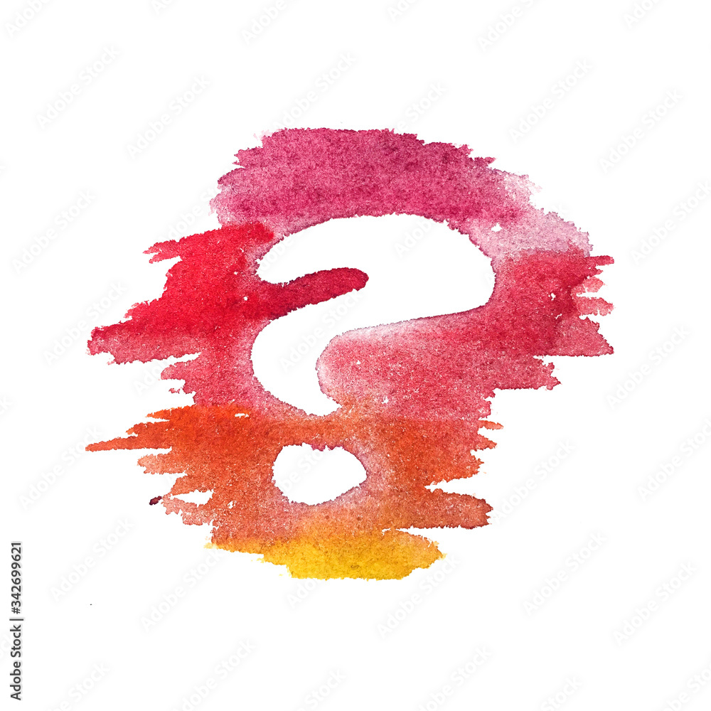 Watercolor abstract background with sign question. Watercolor colorful red texture.