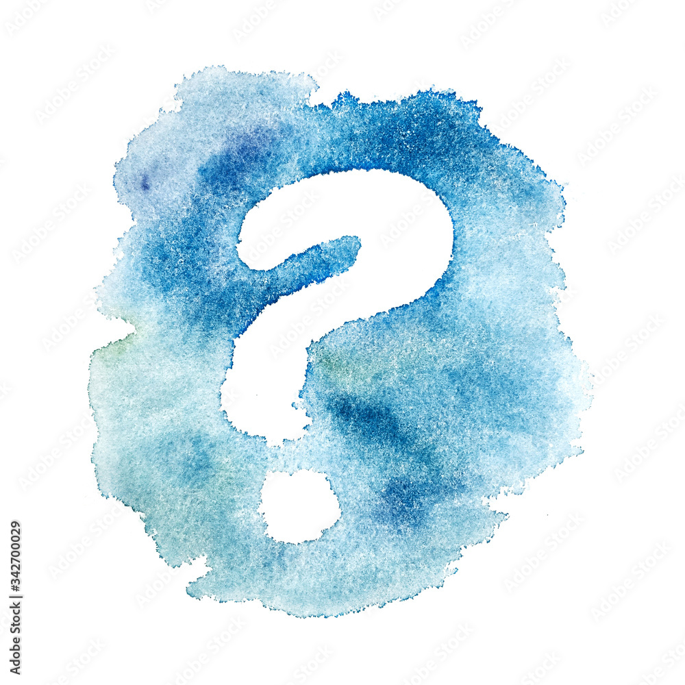 Watercolor abstract background with sign question. Watercolor colorful texture.